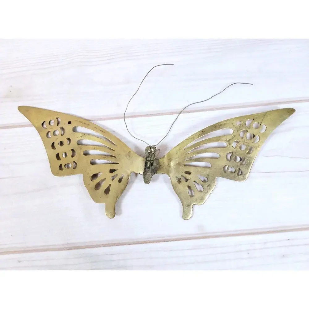 Vintage MCM 15 In. Brass Metal Butterfly Wall Hanging Retro